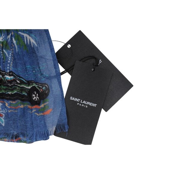 Saint Laurent Unisex SS16 Surf Palmeraie Hawaiian Print Scarf Blue Cashmere Silk - Picture 5 of 9
